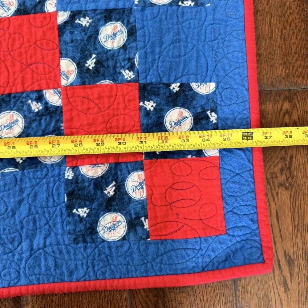 Los Angeles Dodgers Handmade Patchwork Quilt 36x37 Baseball Stitching Lap Throw
